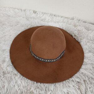 World Market Boho Brown Wool Felt Floppy Hat Southwestern trim
